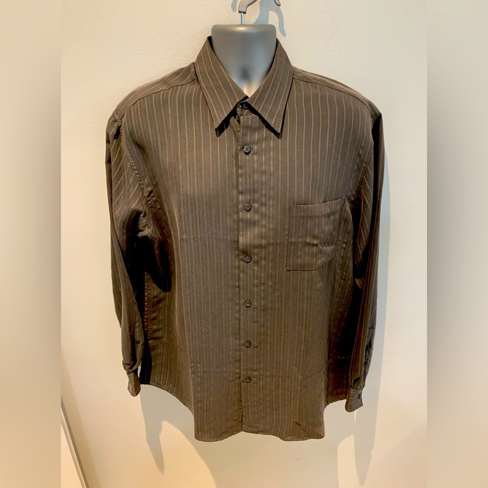 Alfani 55% Rayon Shirt Men’s Large Grey Wpl8946 Strip 45 % Polyester Soft